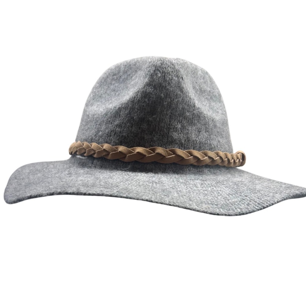 Powder Gray Wool Blend Outback‎ Hat with Braided Suede Leather Band  Wool blend